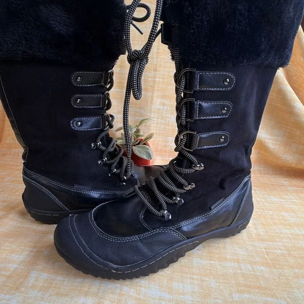 J-41 Black Waterproof winter Boots 9.5 Faux Fur